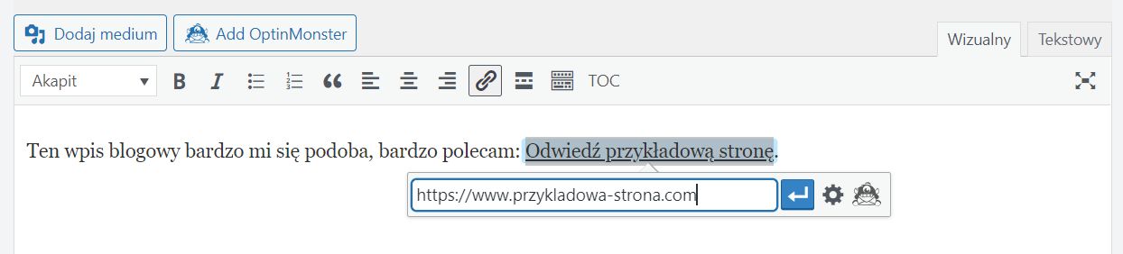 Edytor wizualny WordPress - dodawanie linku dofollow